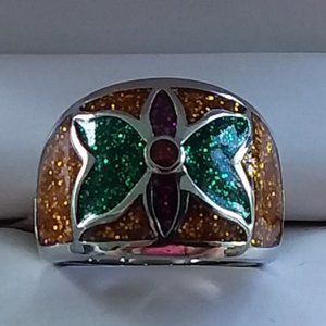 Size - 7.5 and size 8 Stainless Steel multi color Enamel ring